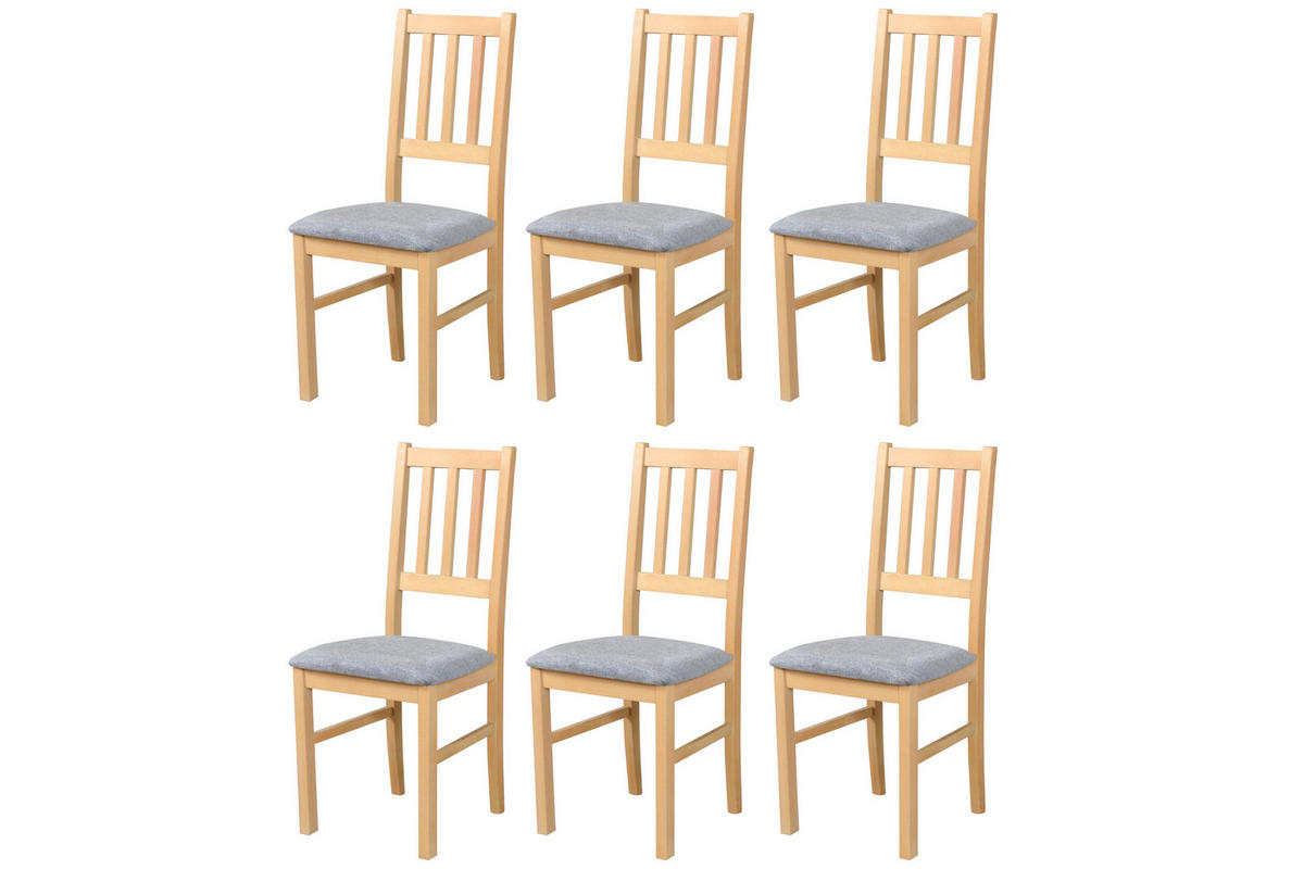 STUHL Bos 4 (6er Set) - Birkefarben/Zinkfarben, Holz (43/94/40cm) - Leaf Design
