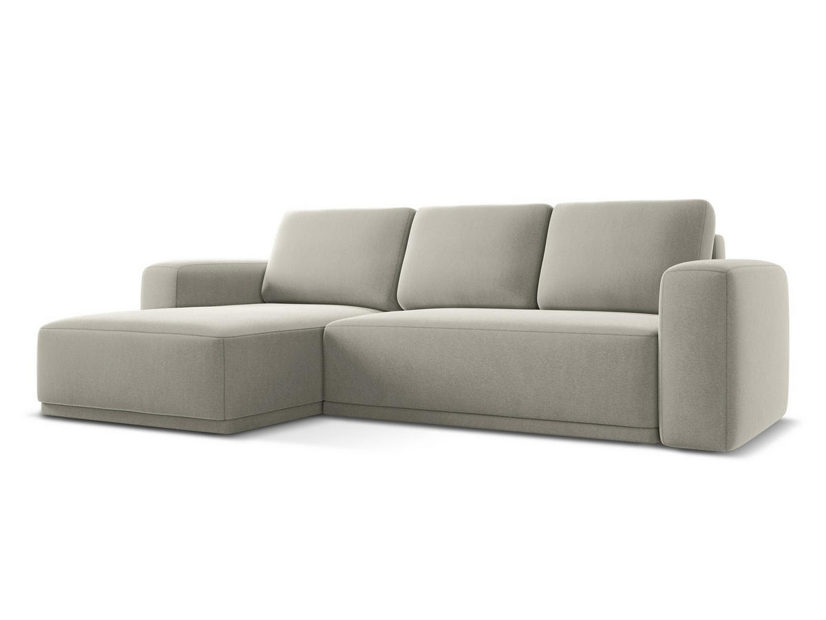 ECKSOFA mit Schlaffunktion Samt Stoff Creme - Perlmutt/Creme, Kunststoff/Textil (258/160cm) - Makamii