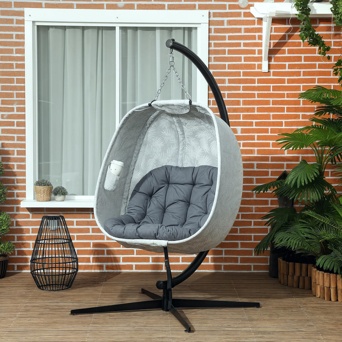 HÄNGESESSEL für den Außenbereich, Grau - Grau, Metall (90/180/126cm) - Outsunny