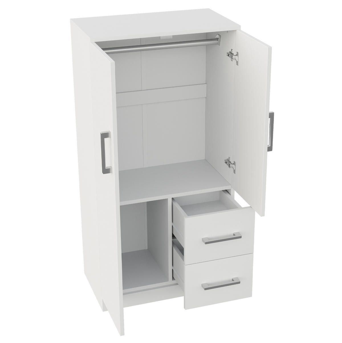 KLEIDERSCHRANK 70/40/135 cm Weiß/Naturholz aus Holz mit Doppeltüren und 2 Schubladen - Weiß, Holz (70/135/40cm) - OKWISH