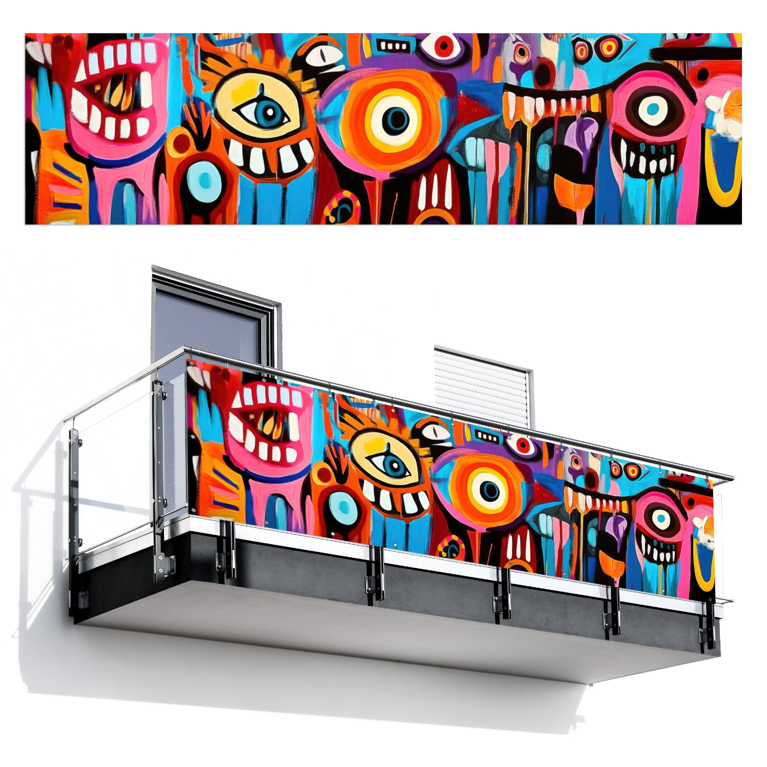 BALKON-SICHTSCHUTZ Abstrakt - Gesicht - Farbenfroh - Multicolor, Kunststoff (300/85cm) - MuchoWow