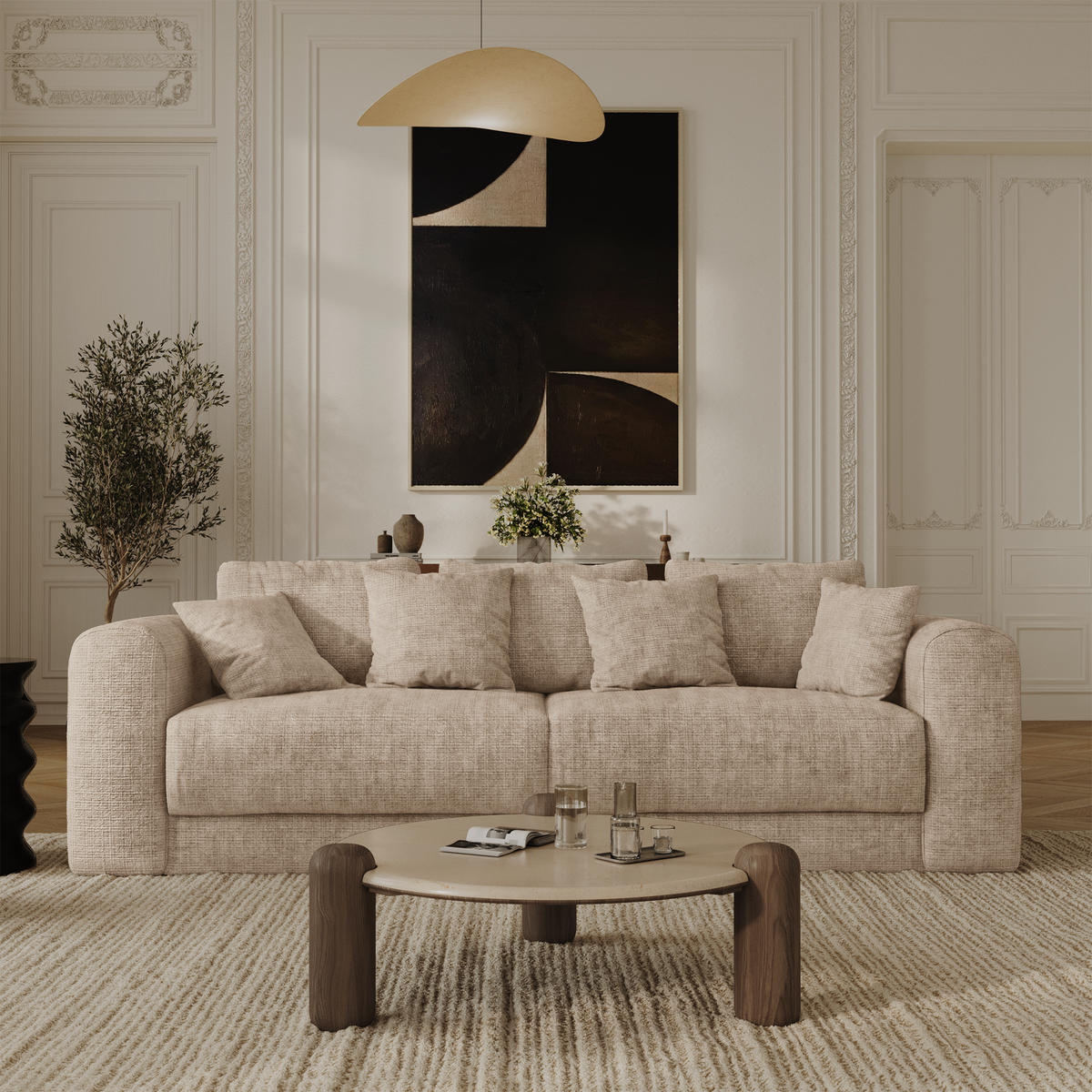 SCHLAFSOFA mit Stauraum in Nussbaum RIO Geprägter Samt Beige 250cm - Beige, Textil (250/90/95cm) - Sia Home