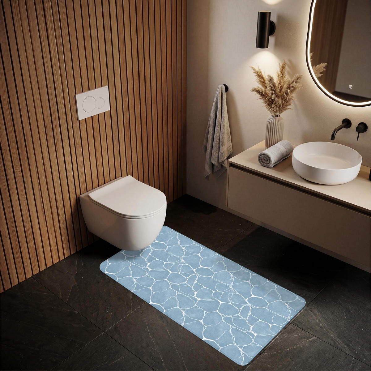 BADEMATTE Organisch - Muster - Blau 60x120 cm - Hellblau, Kunststoff/Textil (60/120cm)
