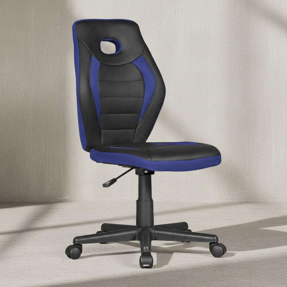 JUGENDDREHSTUHL Hohe Rückenlehne Schulterstütze Kunstleder Mesh, Blau 63x63x103 cm - Blau/Schwarz, Kunststoff/Textil (63/103/63cm) - KADIMA DESIGN