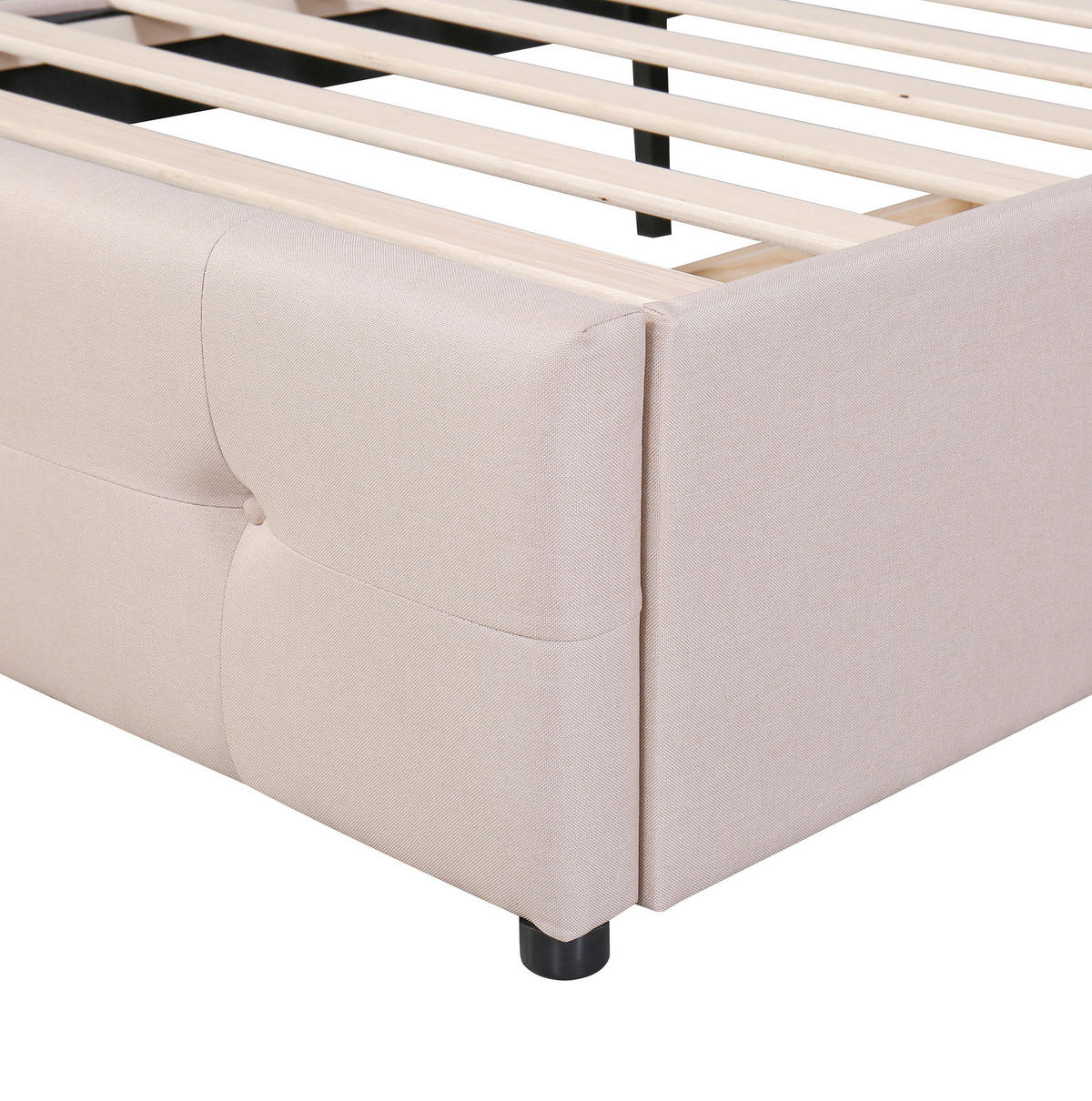 ČALÚNENÁ posteľ z dreva a čalúnenia 90x200 cm béžová s LED osvetlením a 2 zásuvkami - béžová, textil (90/200cm) - Modfu