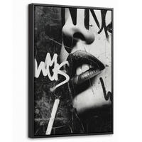 LEINWAND Bilder mit Rahmen - Gesicht - Mund - Graffiti - Schwarz - 40x60 - Schwarz, Textil (40/60cm) - MuchoWow