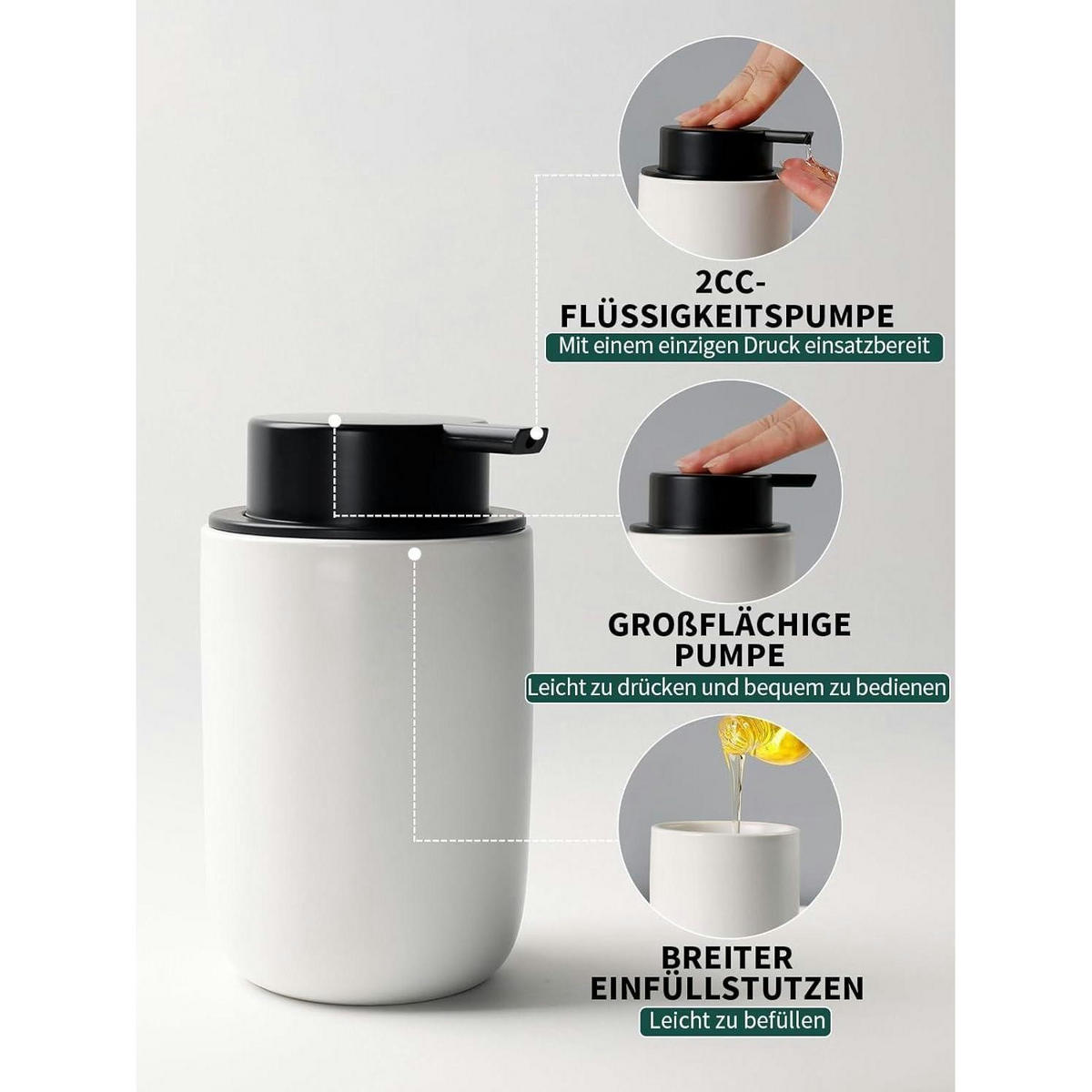 SEIFENSPENDER mit Zahnbürstenhalter Keramik Weiß 350ml - Weiß, Keramik (8/14/8cm)