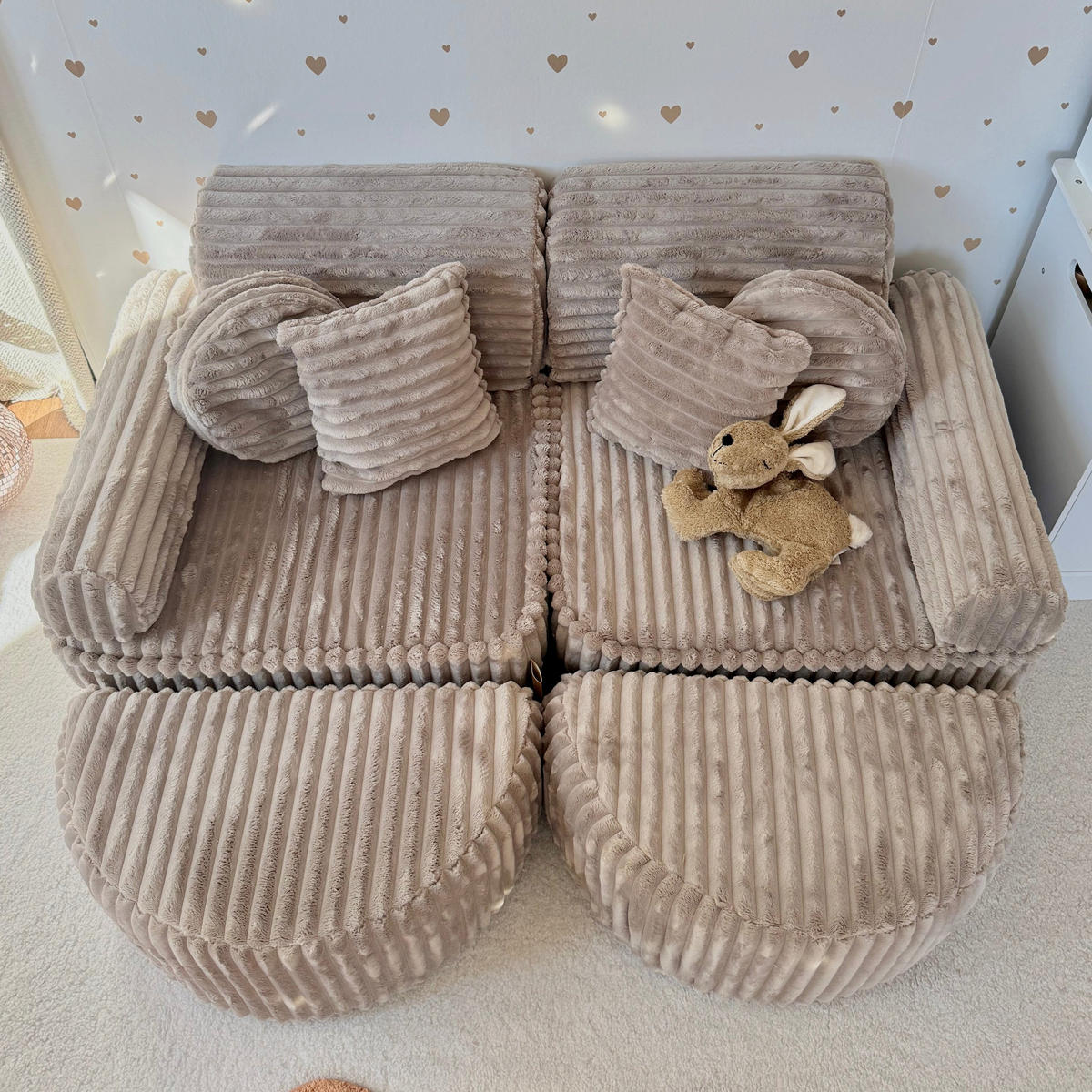 KINDERSOFA Pocket Max modular 12-tlg. aus Plüschcord in Salbeigrün - Olivgrün, Textil (120/25/60cm) - MeowBaby