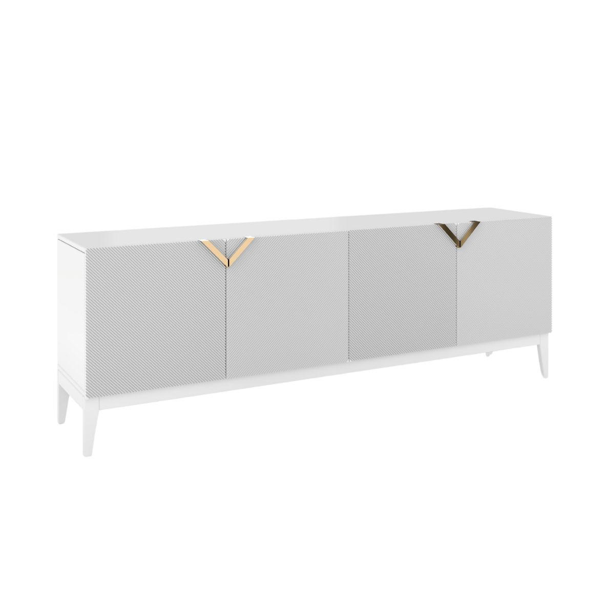 SIDEBOARD Demi Long, Weiß-Gold, Mit Gefrästen Fronten, Massive Buche - Goldfarben/Weiß, Holz/Holzwerkstoff (201.5/70/42cm) - Visby