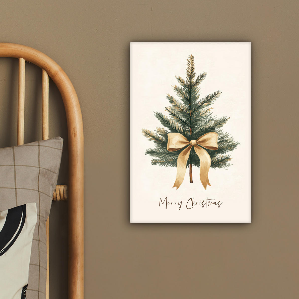 LEINWANDBILD Weihnachtsbaum - Weihnachten - Frohe Weihnachten - Beige 20x30 cm - Sandfarben, Textil (20/30cm) - MuchoWow