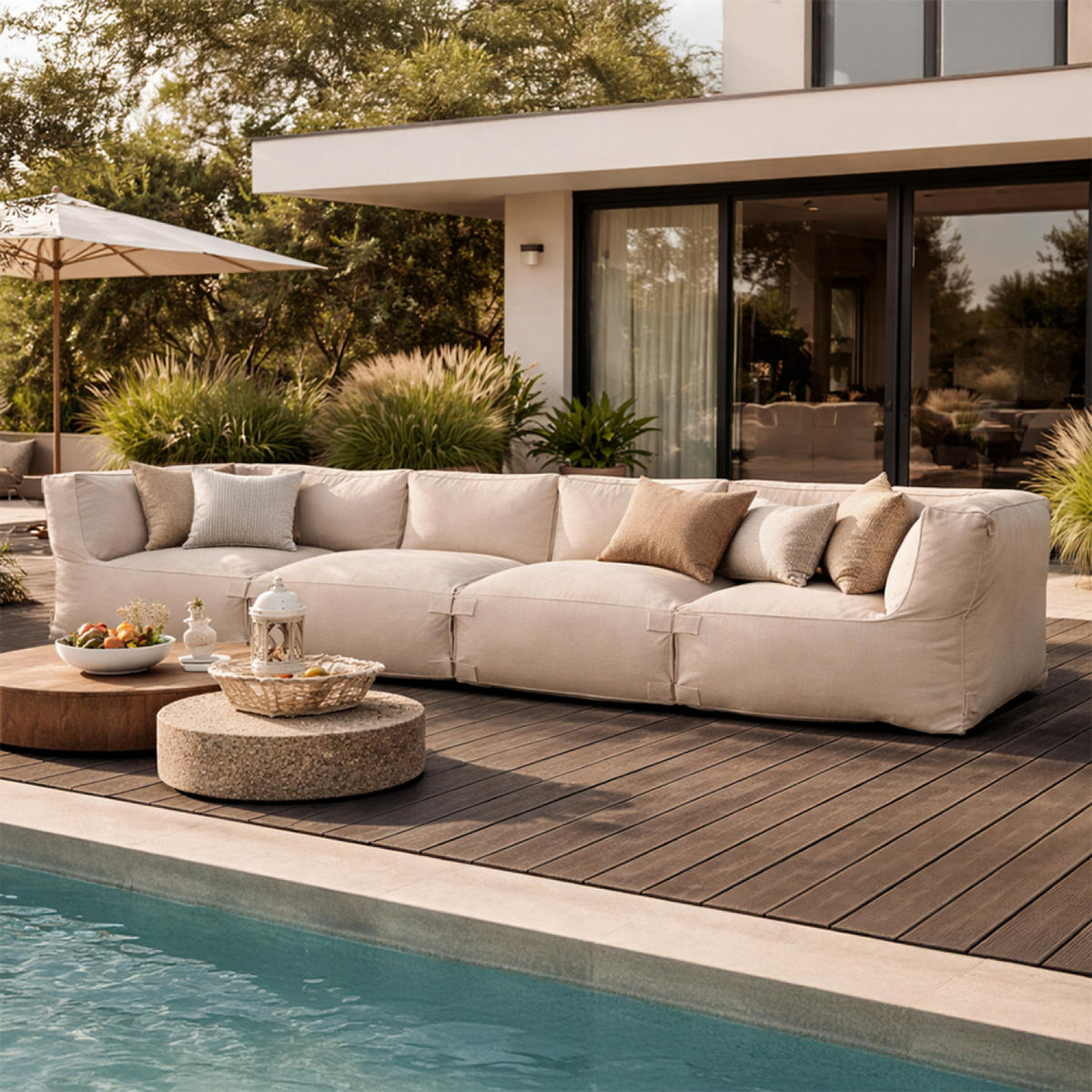 GARTENSOFA Praiano Beige 4-Sitzer Modular aus Wasserabweisendem Stoff - Beige, Kunststoff (85/65/85cm) - Concept Usine