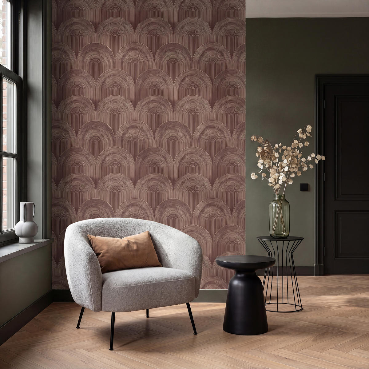 TAPETE - Rhythmic - Aufschlag - Braun - 140x240 cm - Dunkelbraun, Papier (140/240cm) - OnlyWow