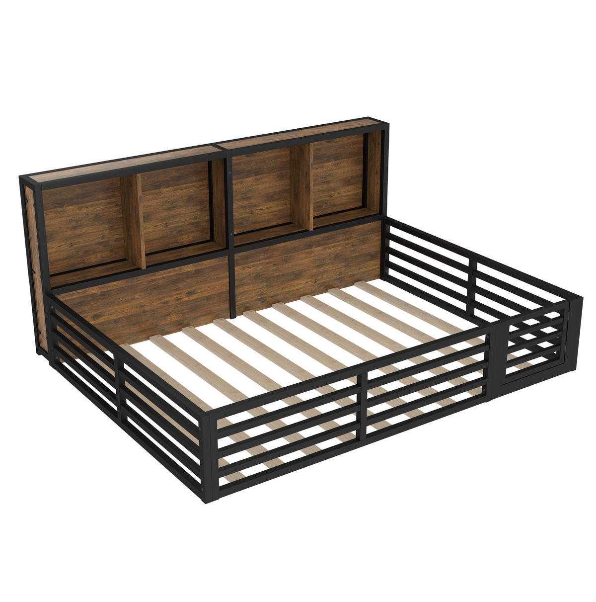 BETT aus Metall und MDF 140x200 cm Schwarz mit Lattenrost, Ablagefächern und LED-Beleuchtung - Schwarz, Metall (140/200cm) - IVMEU