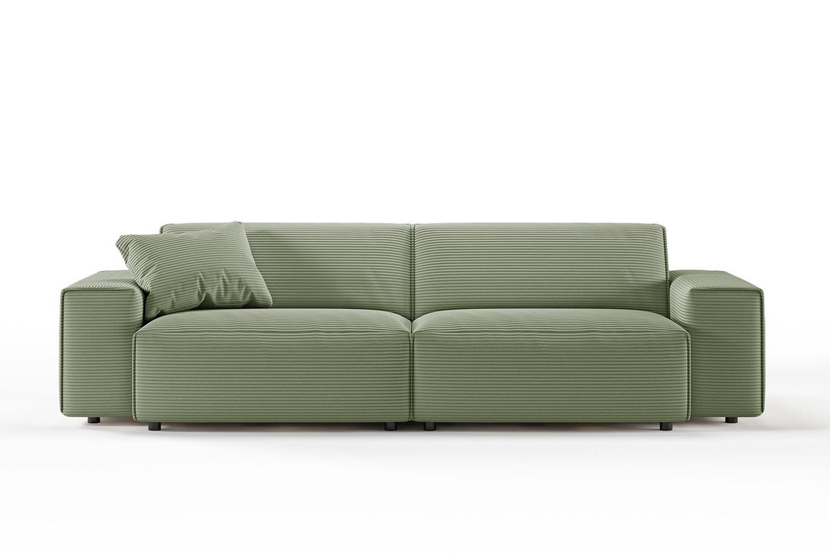 SOFA RANI Grün Cord - Schwarz/Grün, Kunststoff/Textil (256/71/101cm) - KAWOLA