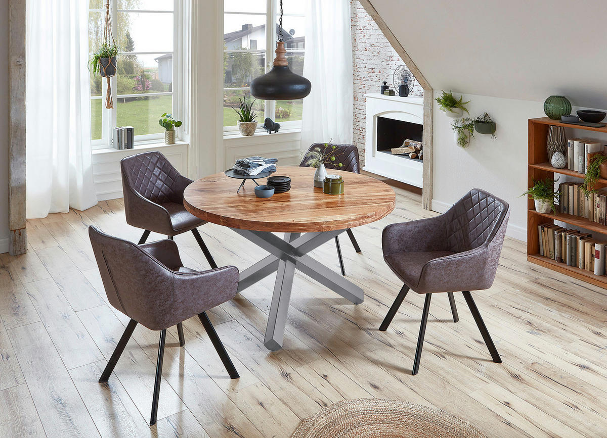 ESSTISCH RUNA - Beige/Silberfarben, Holz/Metall (120/120/78cm) - SAM