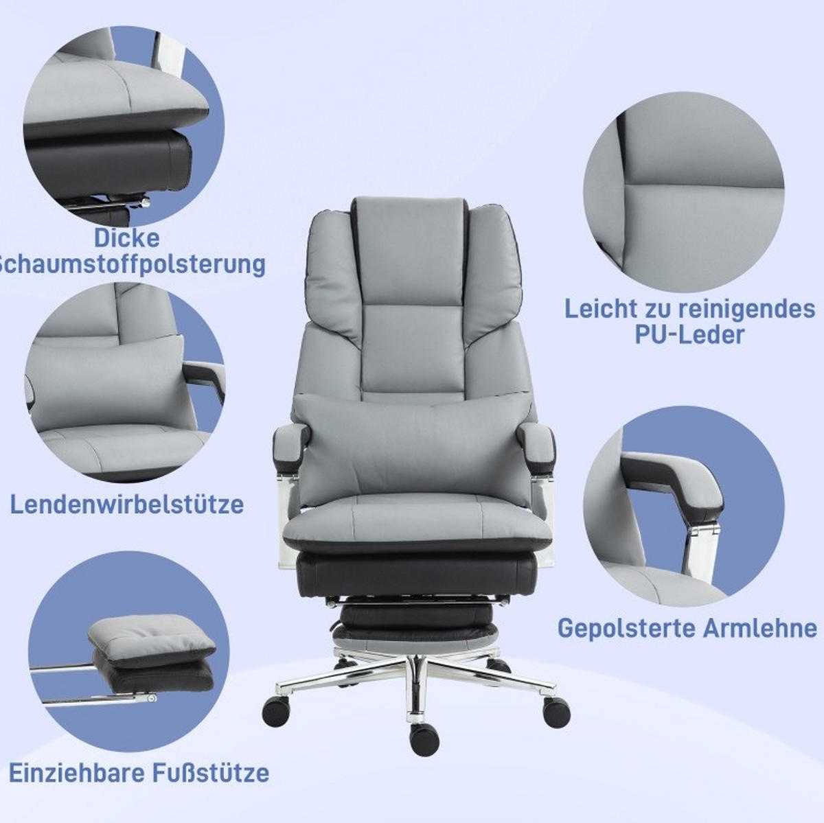 BÜROSTUHL ergonomisch verstellbar 63 x 71 x 123-129 cm Kunstleder Gray - Grau, Kunststoff (71/129/63cm) - Meubliv