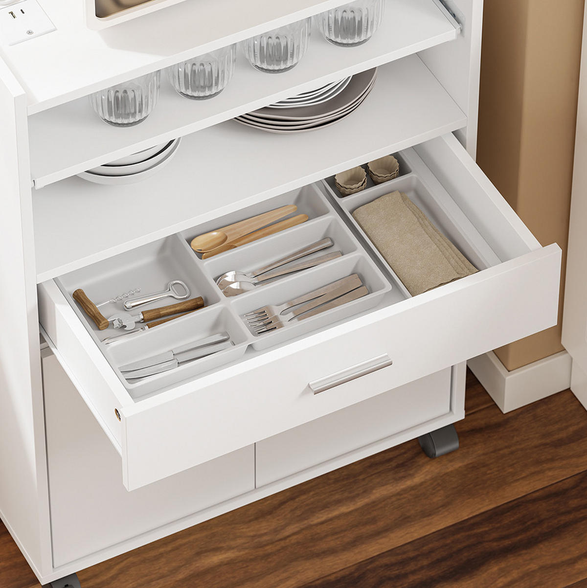 MIKROWELLENSCHRANK mit 4-in-1-Ladestation 61,5×40×92 cm - Ahornfarben, Fell (61/92/40cm) - SoBuy