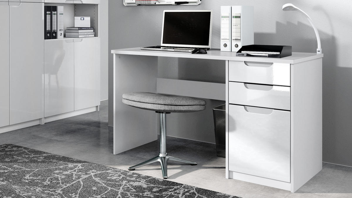 BÜROMÖBELSET Paris Weiß Hochglanz - Weiß Hochglanz, Holzwerkstoff (60/180/76cm) - Vladon