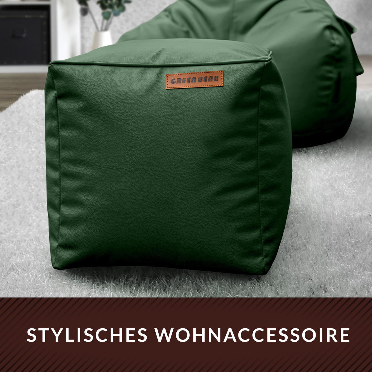 INDOOR HOCKER Cube eckig Kunstleder - Dunkelgrün, Textil (40/40/40cm) - Green Bean