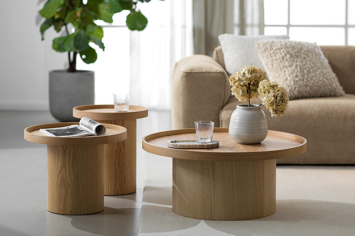 COUCHTISCH-SET 3-TEILIG - MDF - Eiche - Eichefarben, Holzwerkstoff (80/80/35cm) - home24