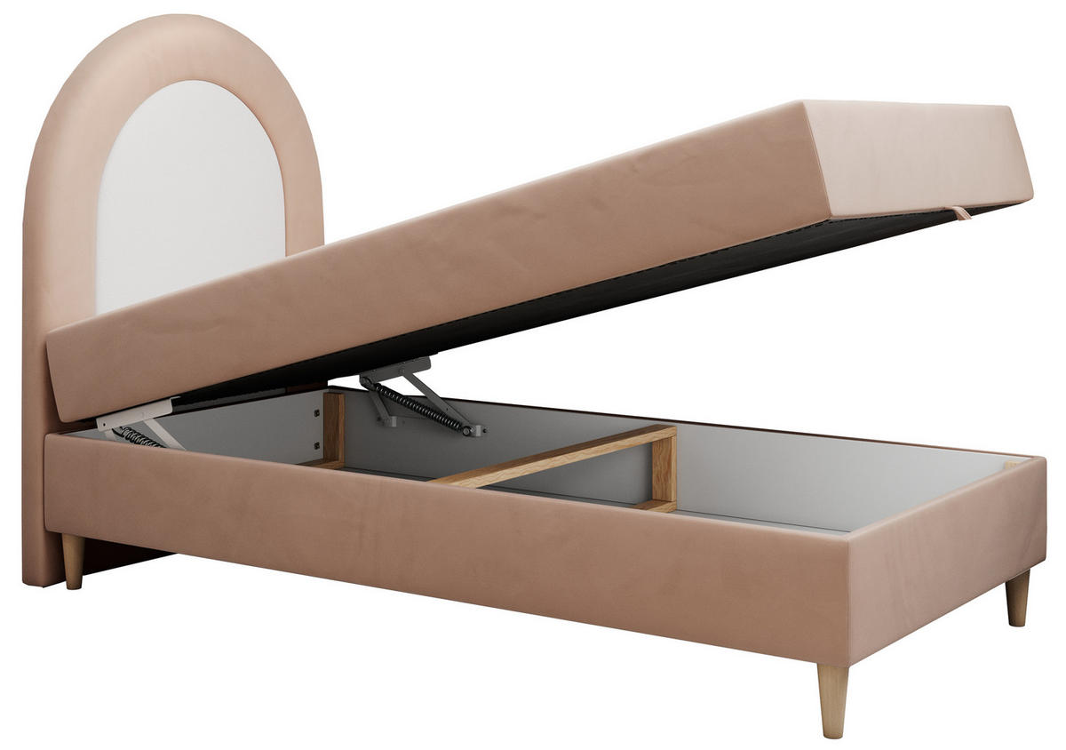 BOXBETT NEST 90/180 Rosa Velvet - H3 - Rosa, Holz/Textil (90/180cm) - MKS