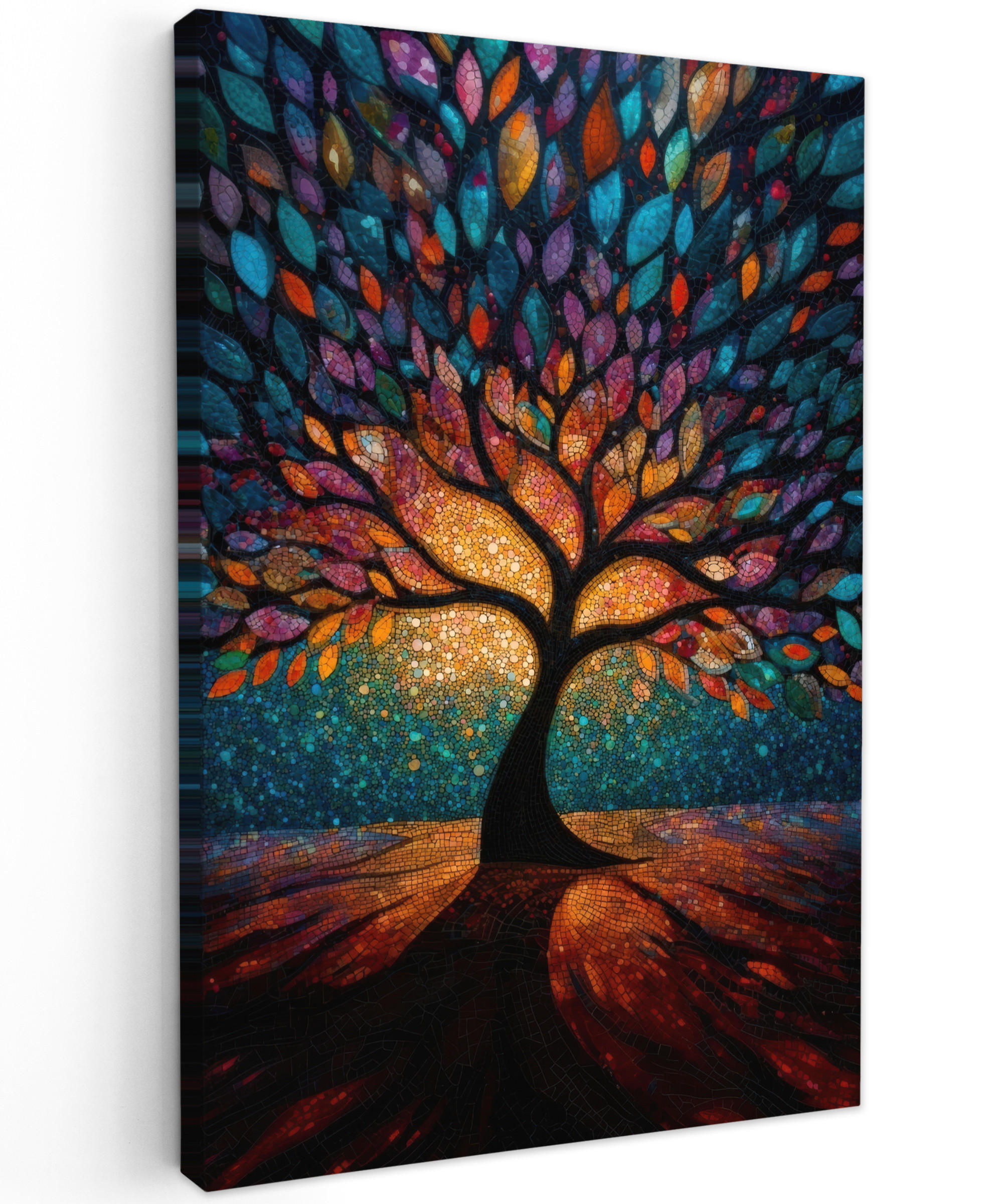 LEINWANDBILD Mosaik - Bunt - Baum - Äste Deko XXL 80x120 cm - Multicolor, Textil (80/120cm) - MuchoWow