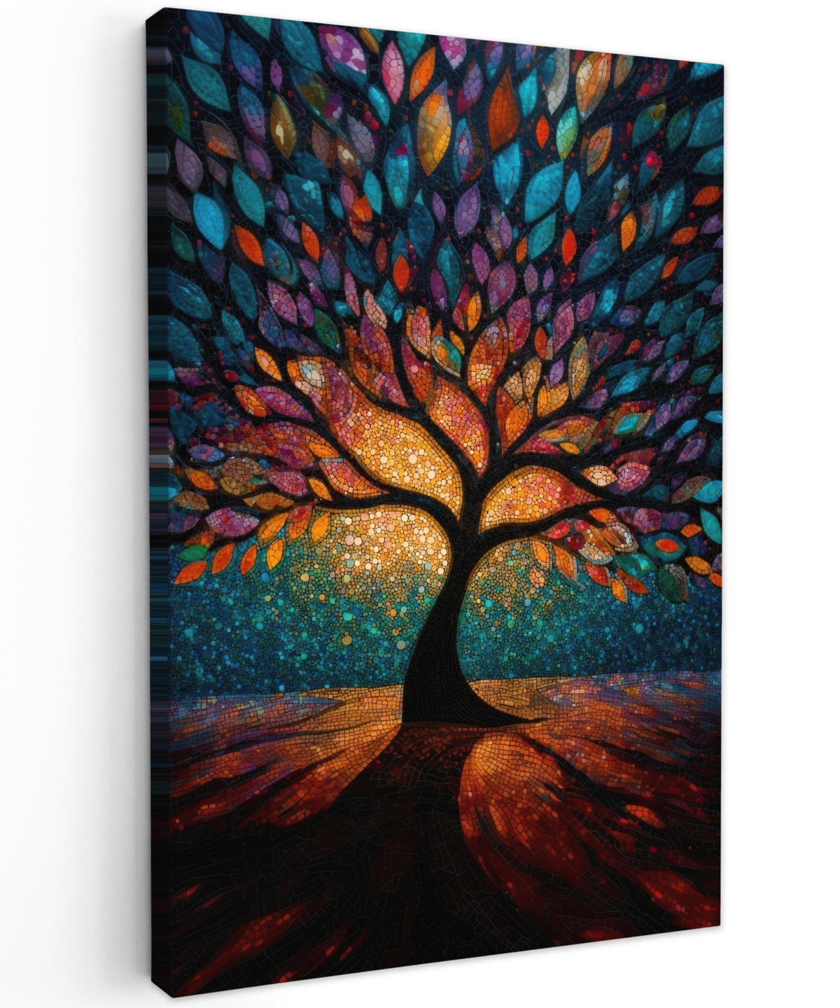 LEINWANDBILD Mosaik - Bunt - Baum - Äste Deko XXL 80x120 cm - Multicolor, Textil (80/120cm) - MuchoWow