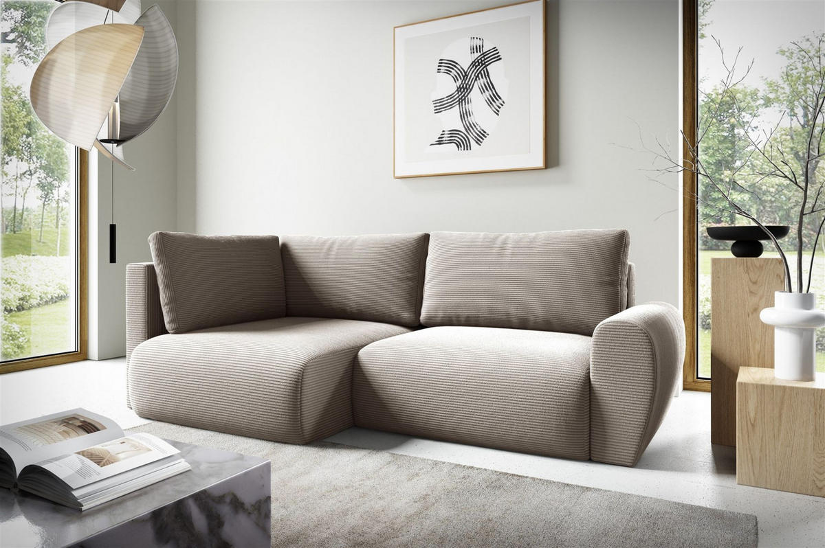 ECKSOFA Galan Mini Mit Schlaffunktion - Beige, Holzwerkstoff/Textil (241/153cm) - Fun Möbel