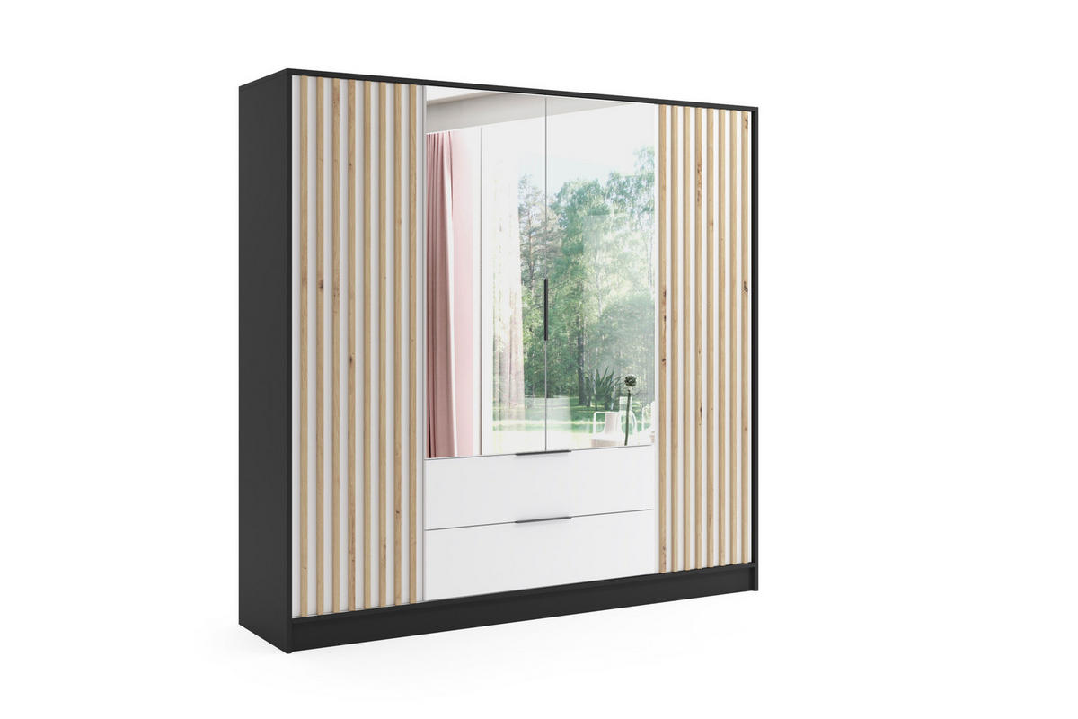 KLEIDERSCHRANK NERA - 200 cm - Schwarz|Weiß|Eiche Artisan - Schwarz/Weiß, Holzwerkstoff (200/200/51cm) - ALTDECOR