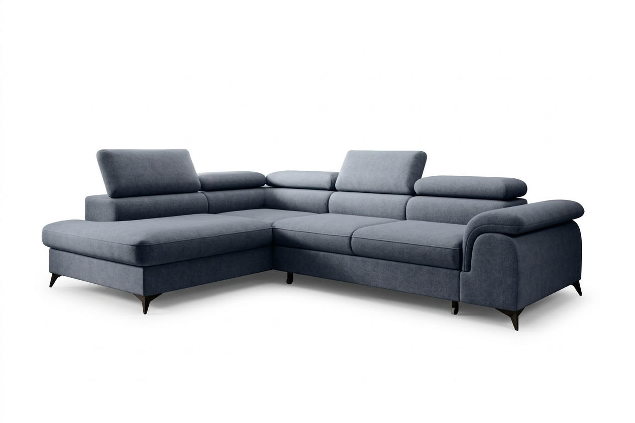 ECKSOFA PLAZA L Links mit Schlaffunktion 125x195 Velours Blaugrau - Blaugrau/Schwarz, Holz/Kunststoff (205/275cm) - Muffo
