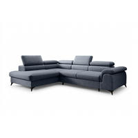 ECKSOFA PLAZA L Links mit Schlaffunktion 125x195 Velours Blaugrau - Blaugrau/Schwarz, Holz/Kunststoff (205/275cm) - Muffo