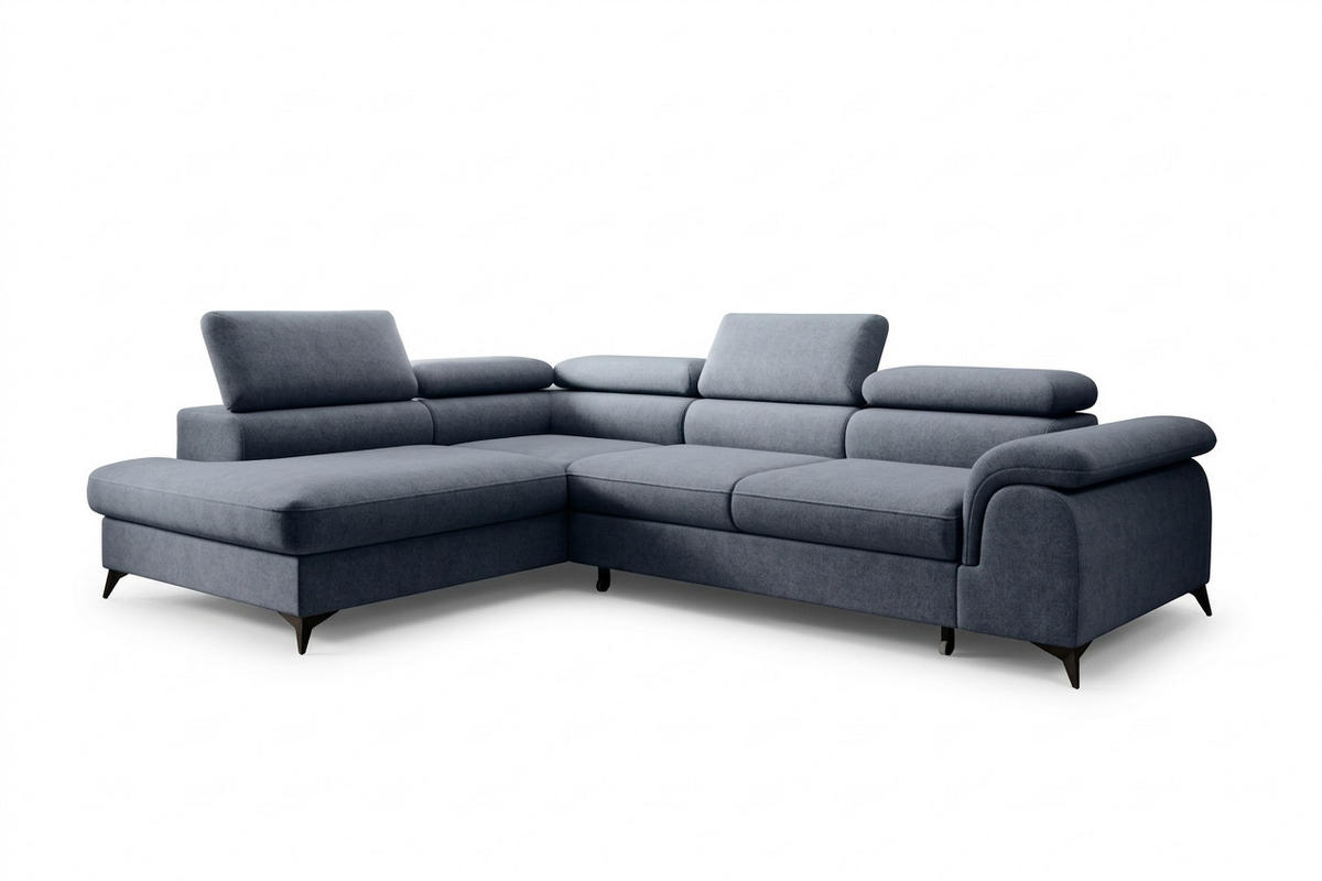 ECKSOFA PLAZA L Links mit Schlaffunktion 125x195 Velours Blaugrau - Blaugrau/Schwarz, Holz/Kunststoff (205/275cm) - Muffo