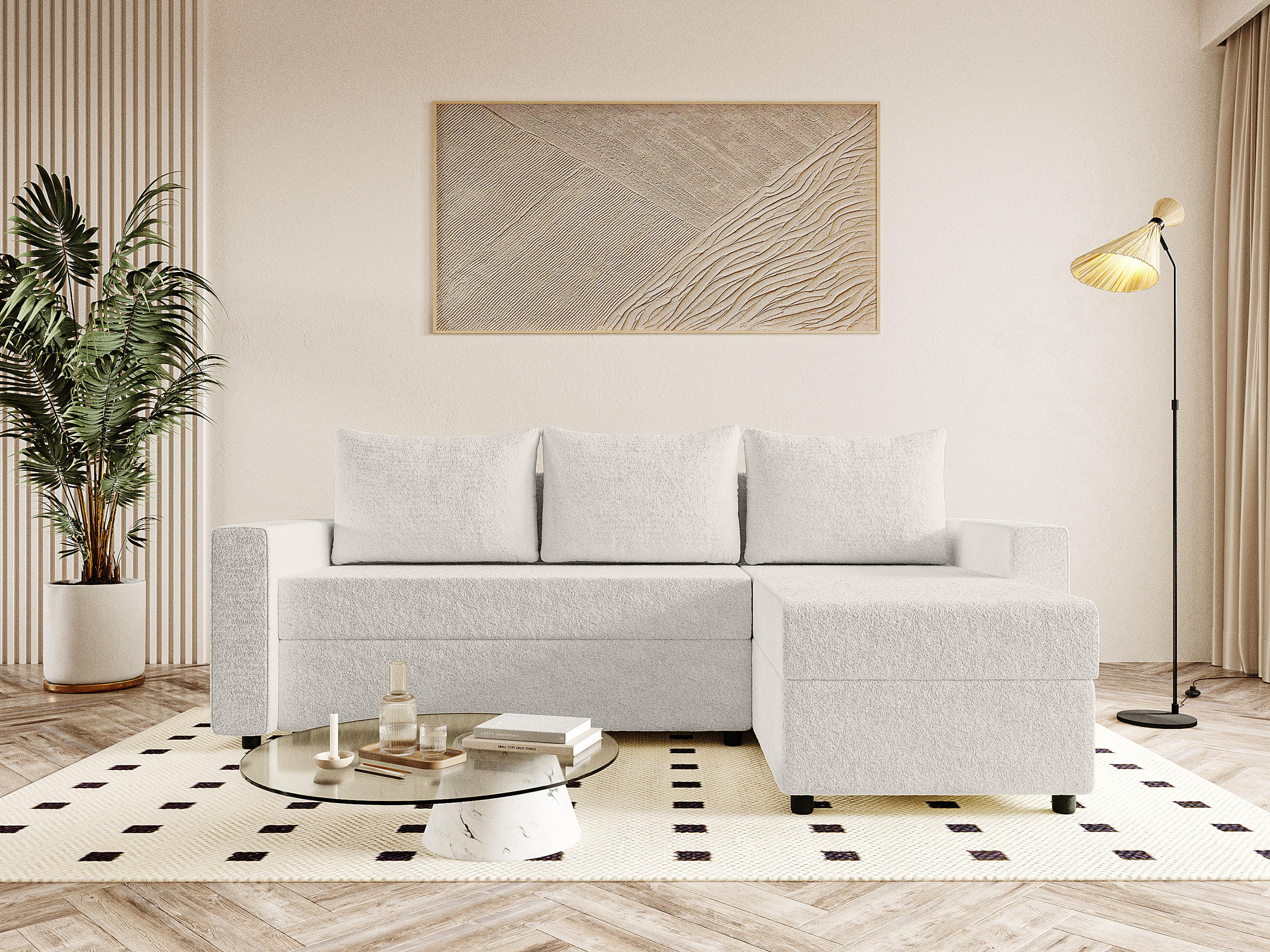 ECKSOFA Goka L mit Schlaffunktion, Weiß - Weiß, Textil (230/146cm) - Fedve