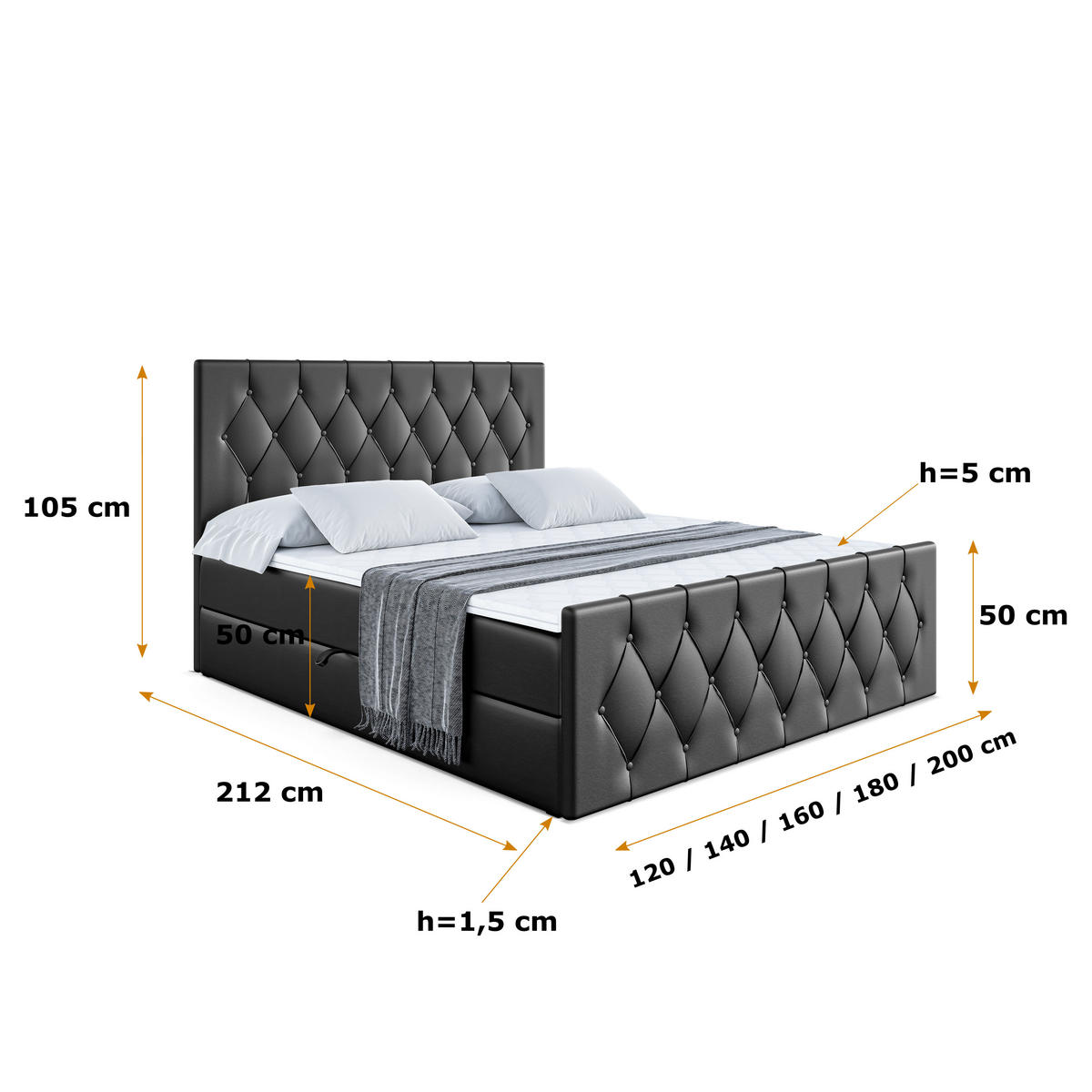 BOXBETT VELANTO-Z - 160 x 200 - H4 - Schwarz Hochglanz - Schwarz, Holzwerkstoff (160/200cm) - ALTDECOR