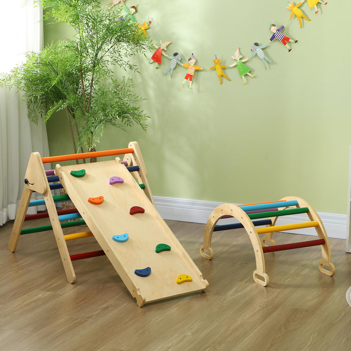 KLETTERGERÜST 5-in-1 DE-09961 Bunt - Multicolor, Holz (64.5/59/178cm) - ComfortXL