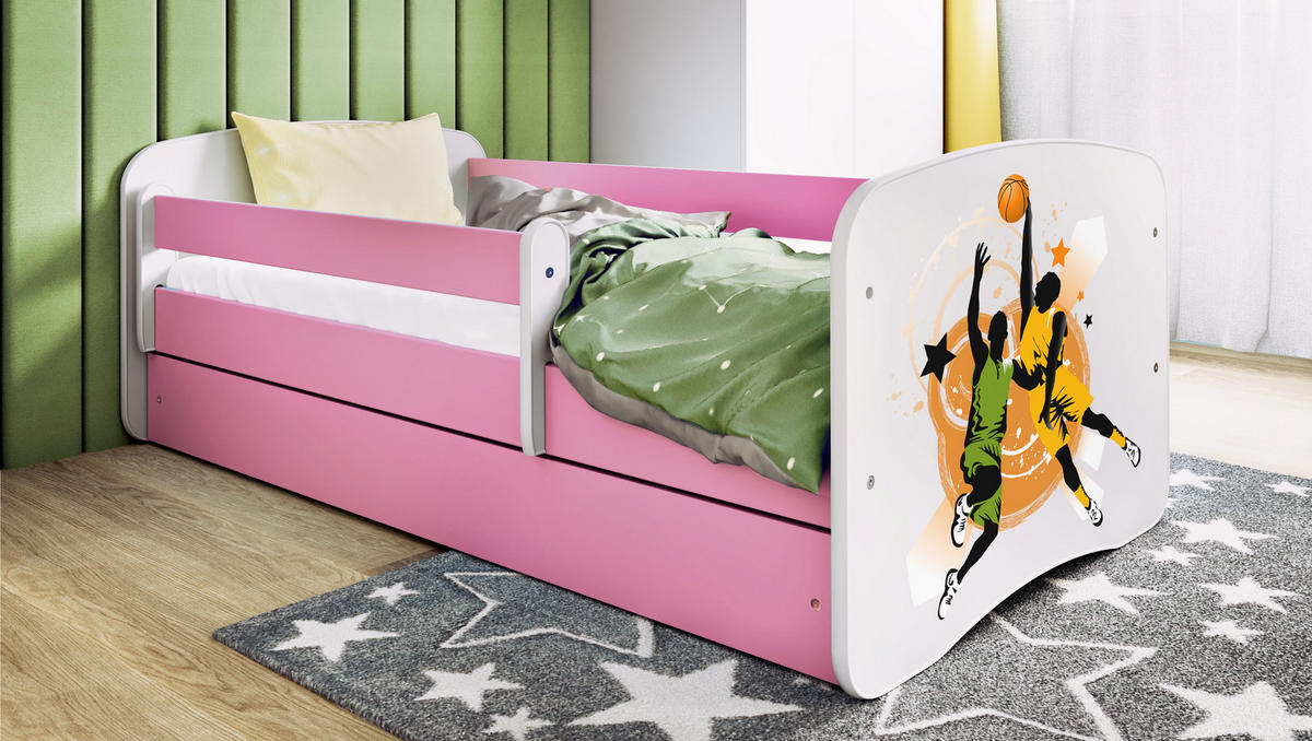 KINDERBETT Basketball mit Schublade 140/70 80/61/144 - Rosa, Holzwerkstoff (70/140cm) - RAUMHIRSCH FURNITURE
