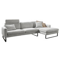 ECKSOFA RICARDA Hellgrau Cord - Hellgrau/Schwarz, Textil/Metall (298/154cm) - KAWOLA