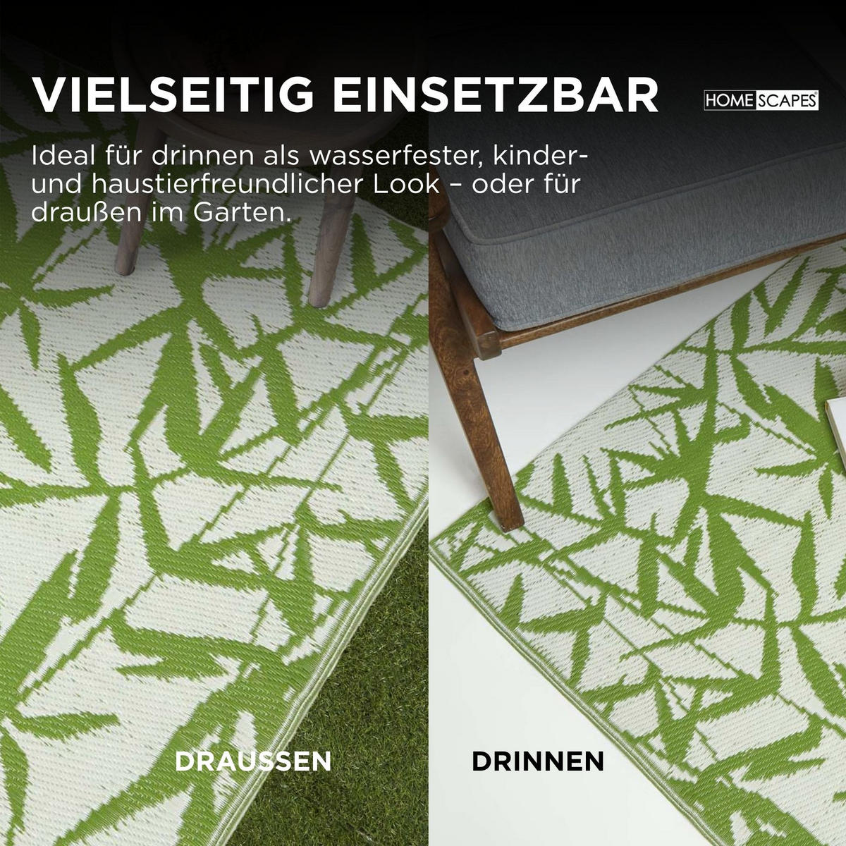 OUTDOORTEPPICH Zena floral gemustert 180/270 cm - Grün, Kunststoff (180/270cm) - Homescapes