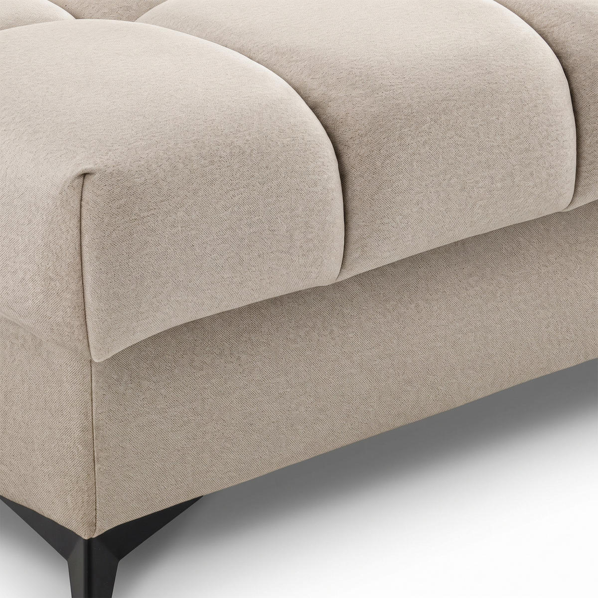 ECKSOFA PUDDING L Links mit Schlaffunktion 125x195 Velours Creme - Creme/Schwarz, Holz/Textil (203/275cm) - Muffo