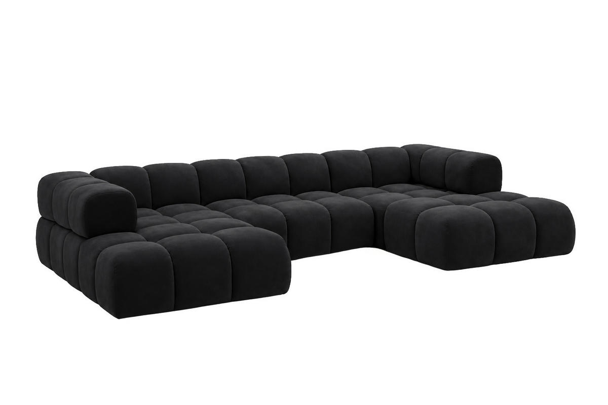 ROHOVÁ SEDAČKA ve tvaru U, velurová tkanina Bluvel, Černá, Averro U - černá, dřevo (360/70/150cm) - Kaiser Möbel