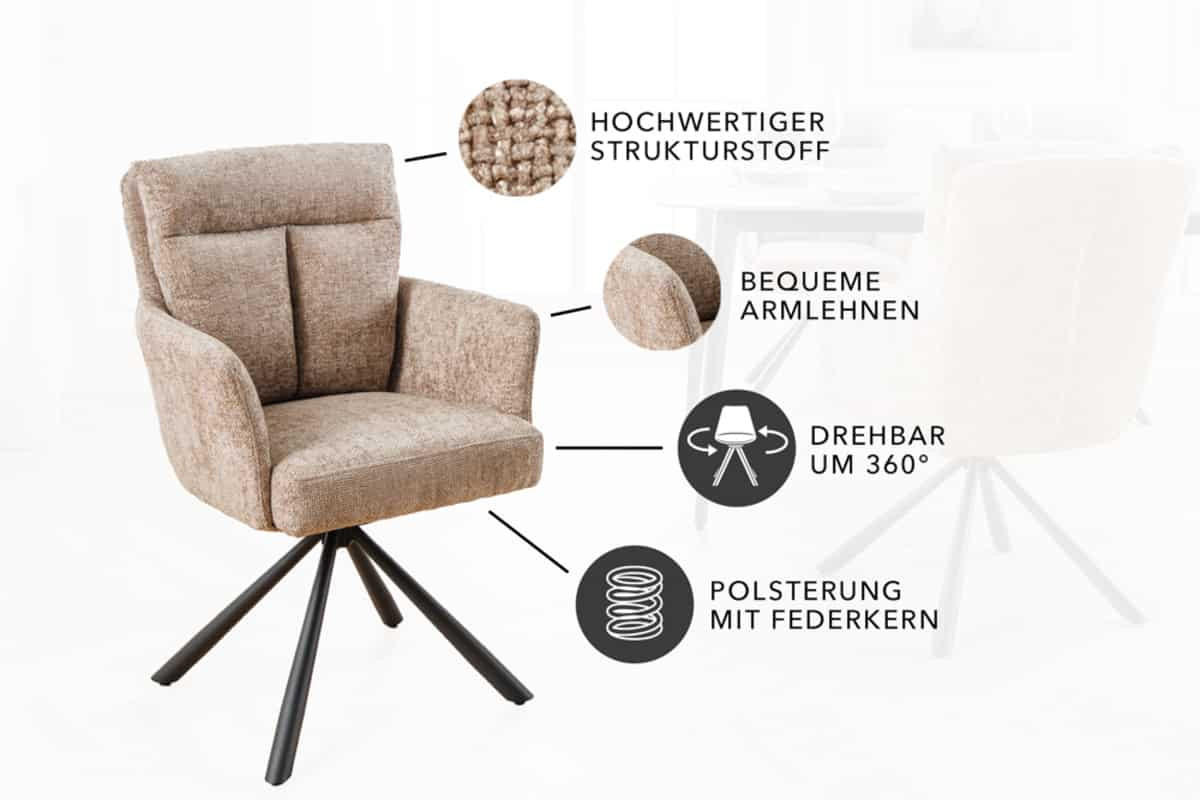 STUHL BIG GEORGE Samt Beige 95 cm - Beige/Schwarz, Textil/Metall (59/93/68cm) - riess-ambiente