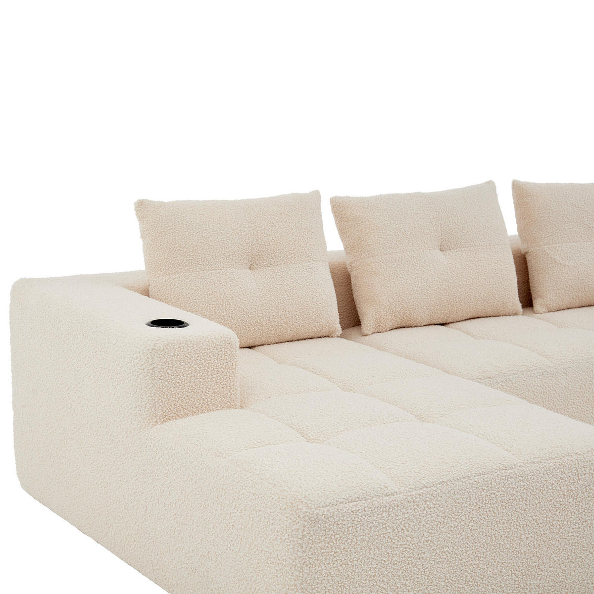 ECKSOFA chenille L-form mit getränkehaltern & 3 kissen - Beige, Textil (258/163cm) - Urban Meuble