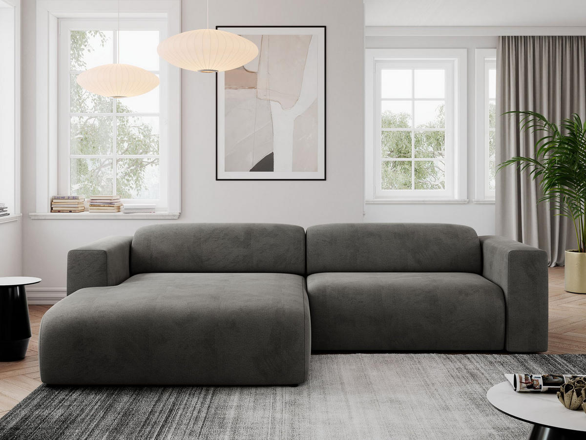 ECKSOFA PASADENA Dunkelgrau Velvet - Links Seite - Dunkelgrau/Schwarz, Kunststoff/Textil (288/180cm) - MKS
