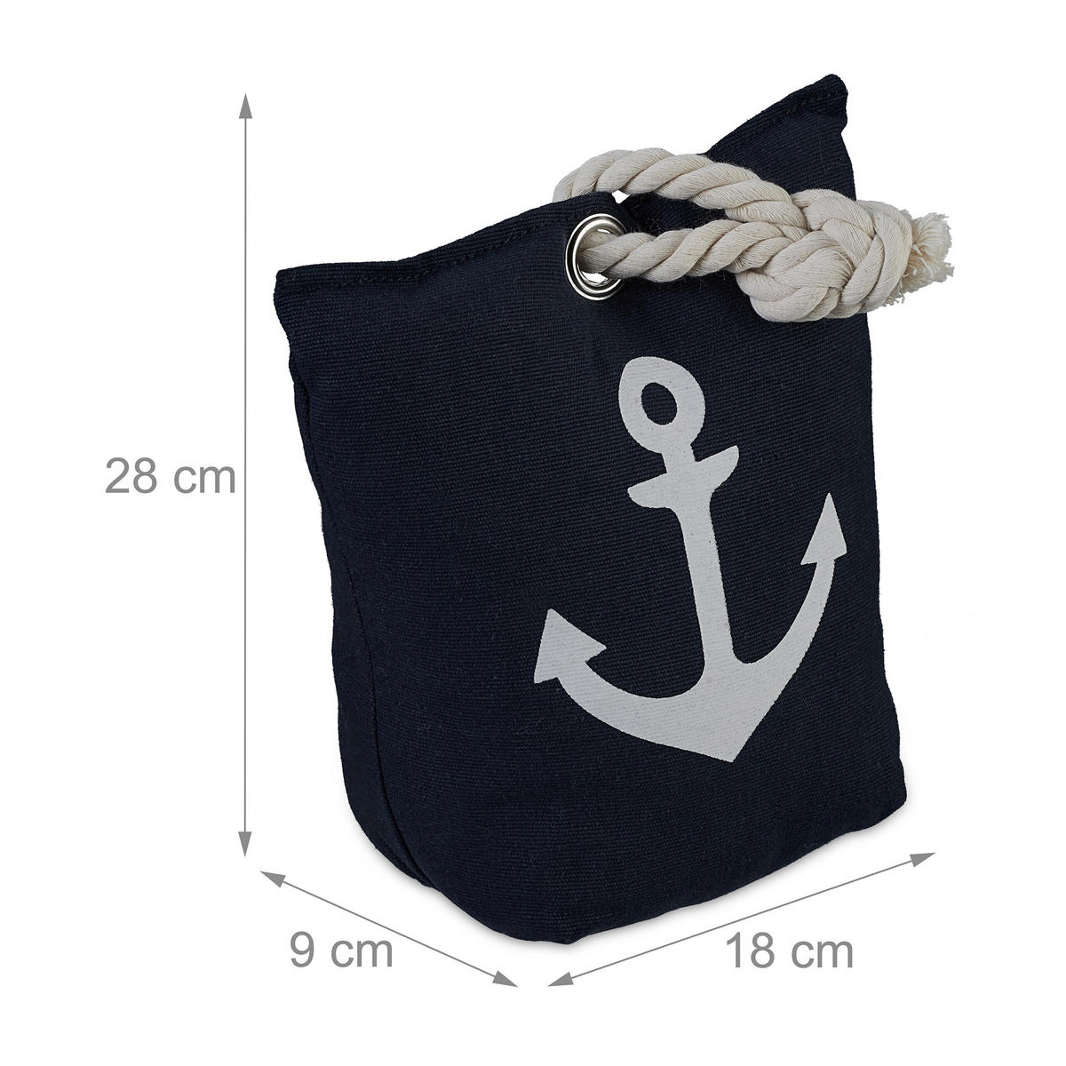 DÖRRSTOPP Mörkblå Vit ankarmotiv - Mörkblå, Textil/Naturmaterial (18/9cm) - Relaxdays