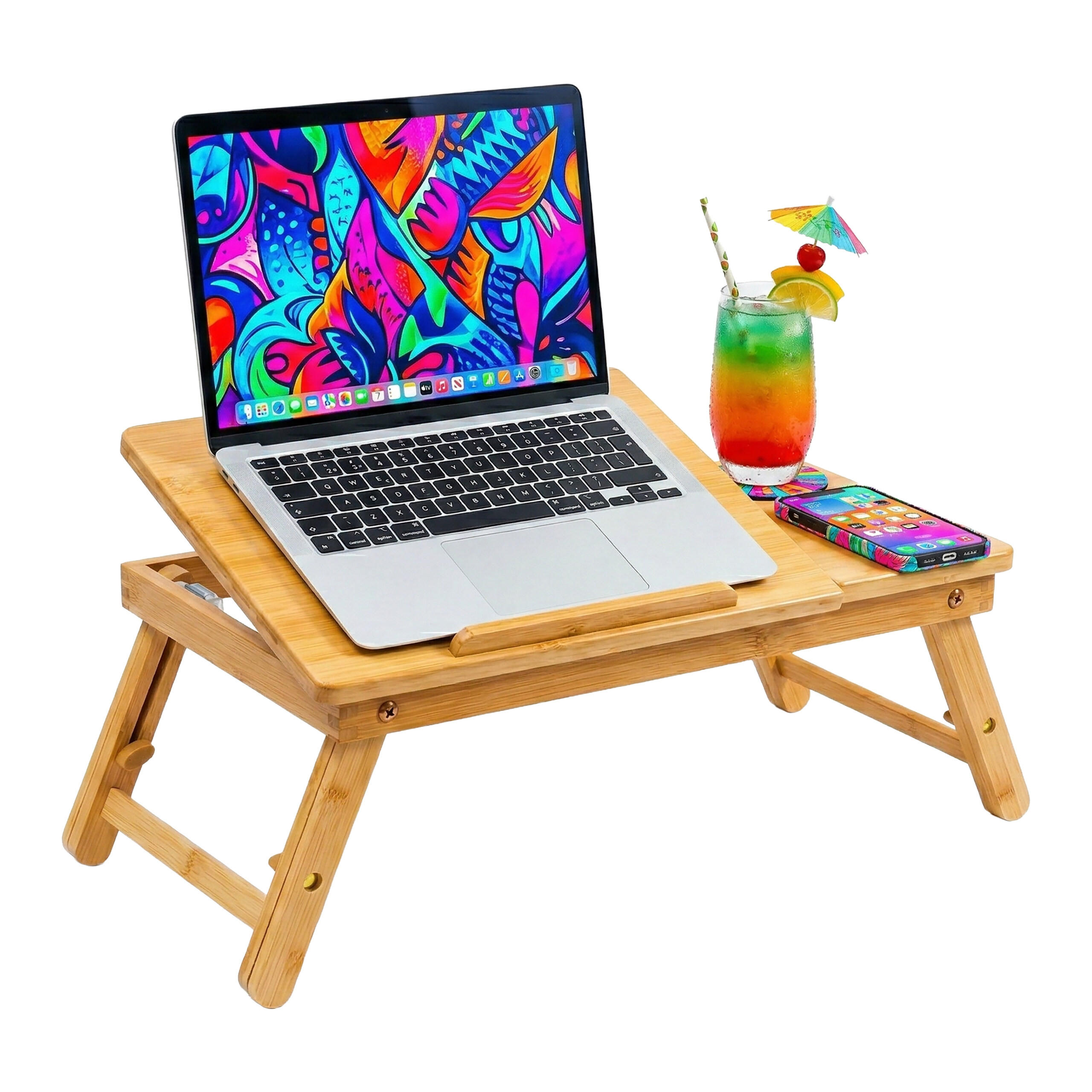 STOJAN Prírodná bambus výškovo nastaviteľný - svetlohnedá, drevo (30/49.5/31cm) - Relaxdays