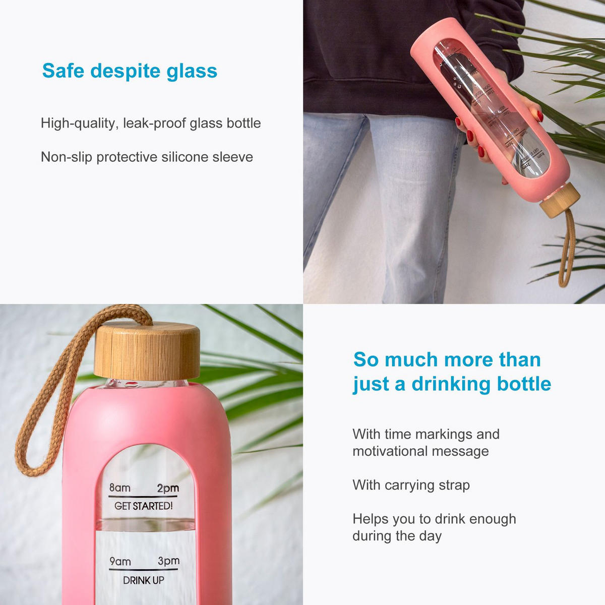 TRINKFLASCHE 900ml - Rosa, Glas (0.9L) - Intirilife