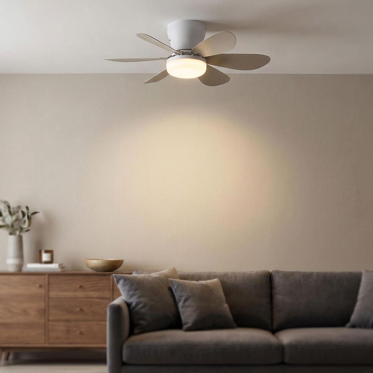 DECKENVENTILATOR DELORES LED, Metall, Weiß matt, 51 cm - Weiß, Metall (51/51/16.5cm) - Globo Lighting