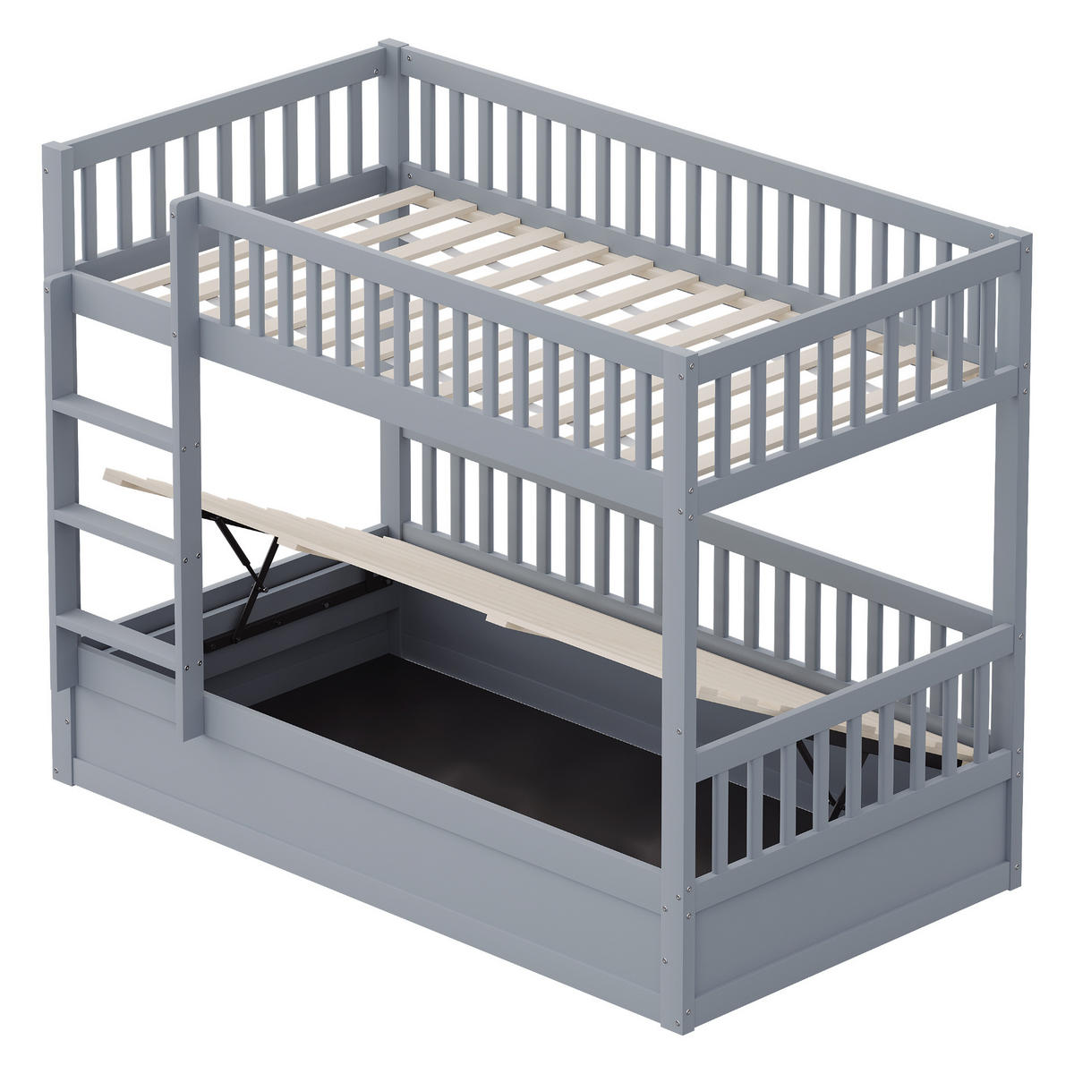 ETAGENBETT 90x200 cm aus Massivholz mit Hydraulik-Lagersystem - Grau - Grau, Holz (90/200cm) - KOMHTOM