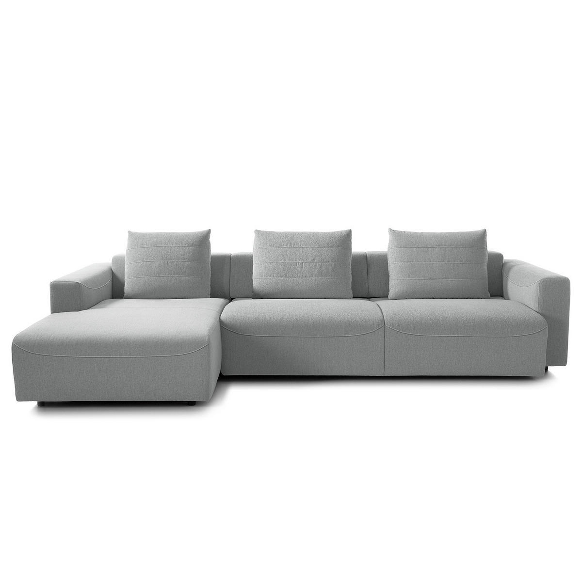 3-SITZER ECKSOFA mit Longchair - Webstoff - Hellgrau/Schwarz, Kunststoff/Textil (320/170cm) - home24