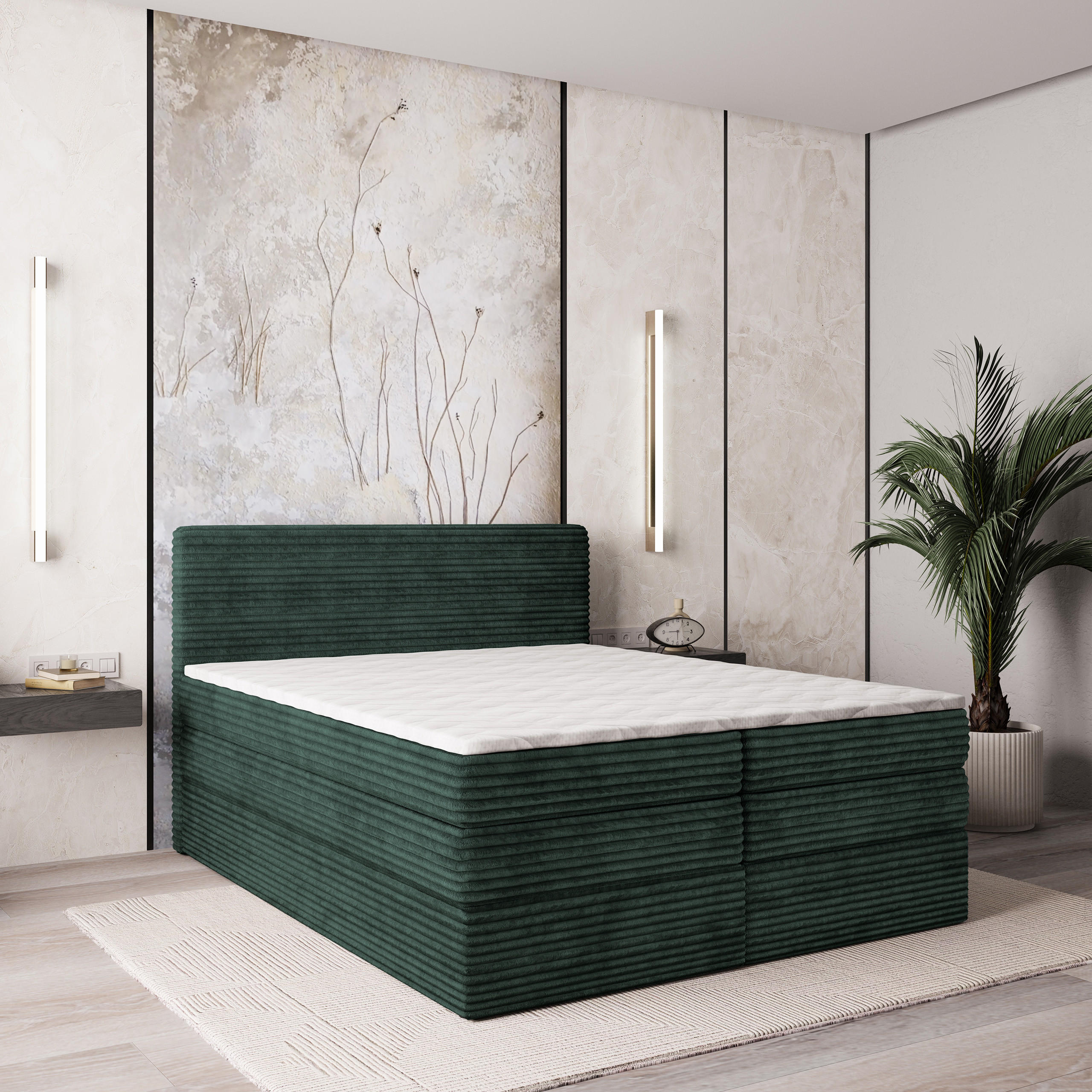 BOXSPRINGBETT LUNERA 160x200 cm mit Matratze und Topper - Grün - Grün, Holz (160/200cm) - MASSENO